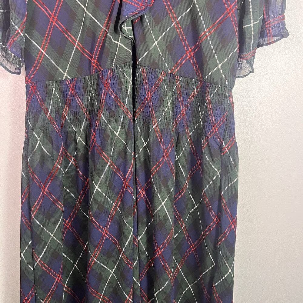 LRL Green Red Plaid Ruffle Midi Georgette Dress Sz XL Holiday Summer Vacation - Picture 4 of 12